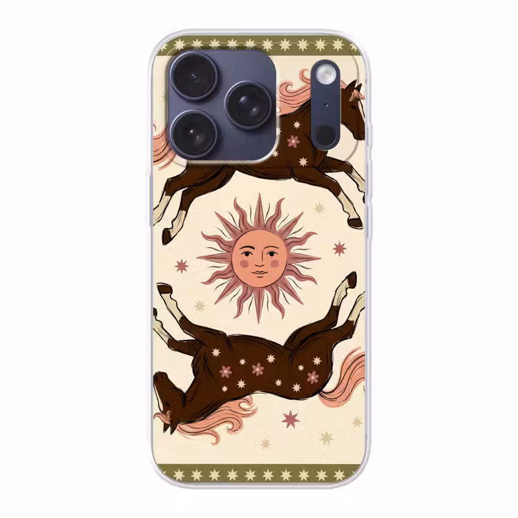 Paard - Zon - Mystiek - Illustratie - Roze Telefoonhoesje iPhone 17 Pro klein -3d