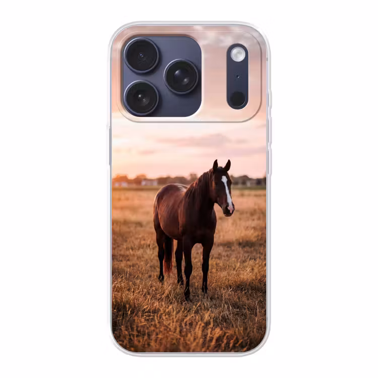 Paard - Zonsondergang - Bruin Telefoonhoesje iPhone 17 Pro klein -3d