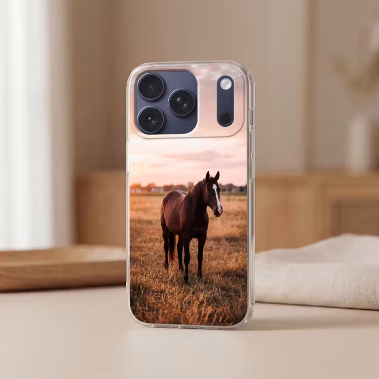 Paard - Zonsondergang - Bruin Telefoonhoesje iPhone 17 Pro klein -sfeer2