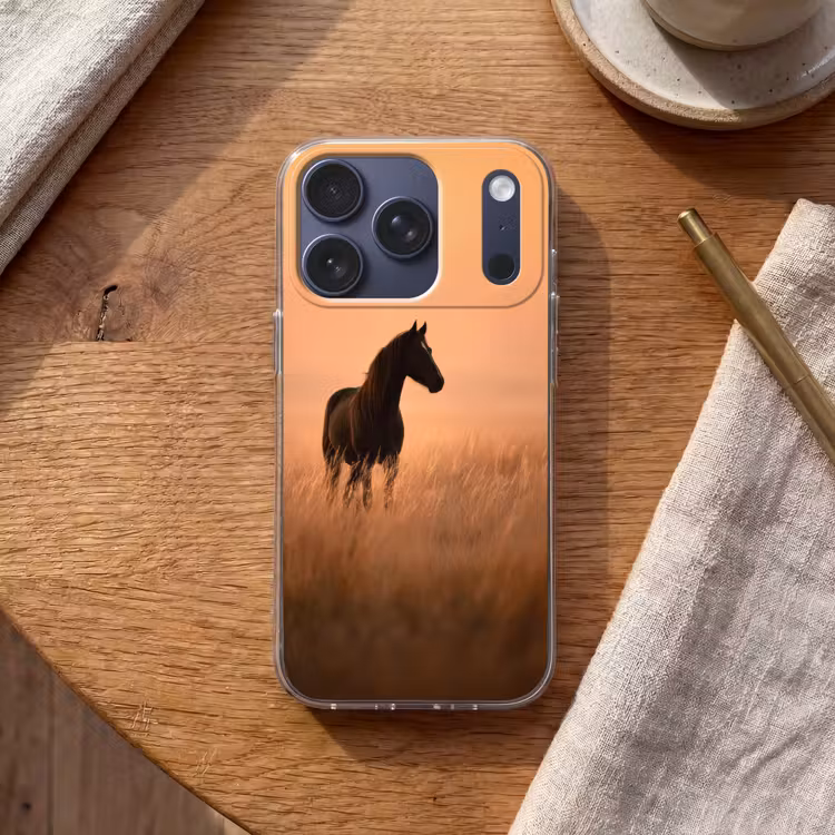 Paard - Grasveld - Zonsondergang Telefoonhoesje iPhone 17 Pro klein -sfeer1