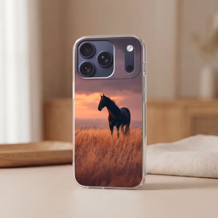 Paard - Wolken - Open veld Telefoonhoesje iPhone 17 Pro klein -sfeer2