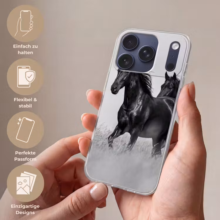 Paarden - Gras - Zwart - Wit Telefoonhoesje iPhone 17 Pro klein -sfeer3_DE