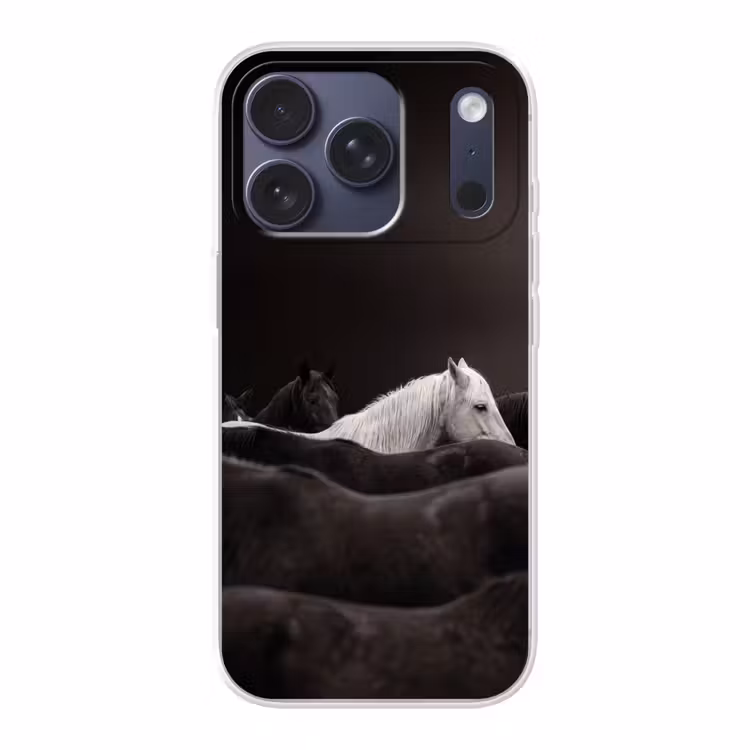 Paarden - Zwart - Wit - Kudde Telefoonhoesje iPhone 17 Pro klein -3d