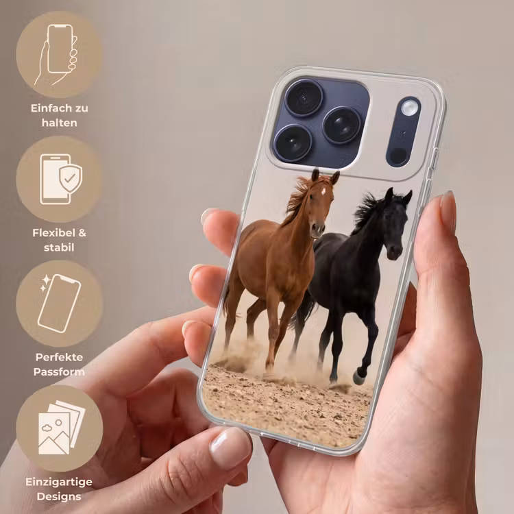 Kudde paarden - Stofwolk - Bruin - Zwart Telefoonhoesje iPhone 17 Pro klein -sfeer3_DE