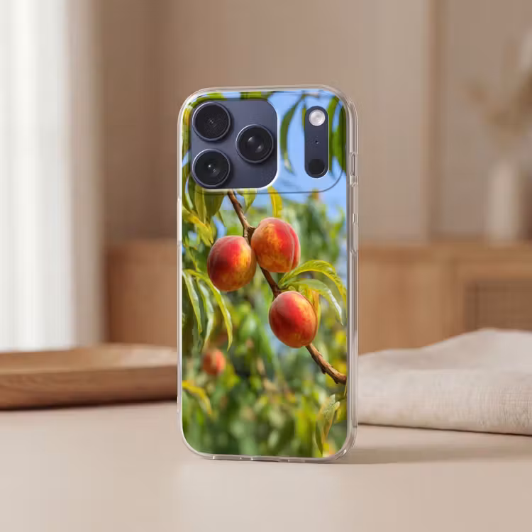 Perzik - Bladeren - Zonlicht Telefoonhoesje iPhone 17 Pro klein -sfeer2