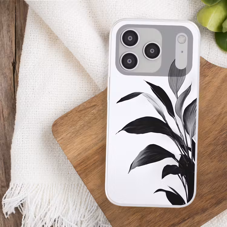 Plant - Bladeren - Minimalistisch - Zwart Telefoonhoesje iPhone 17 Pro klein -sfeer1