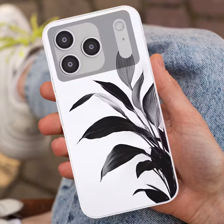 Plant - Bladeren - Minimalistisch - Zwart Telefoonhoesje iPhone 17 Pro klein -sfeer2