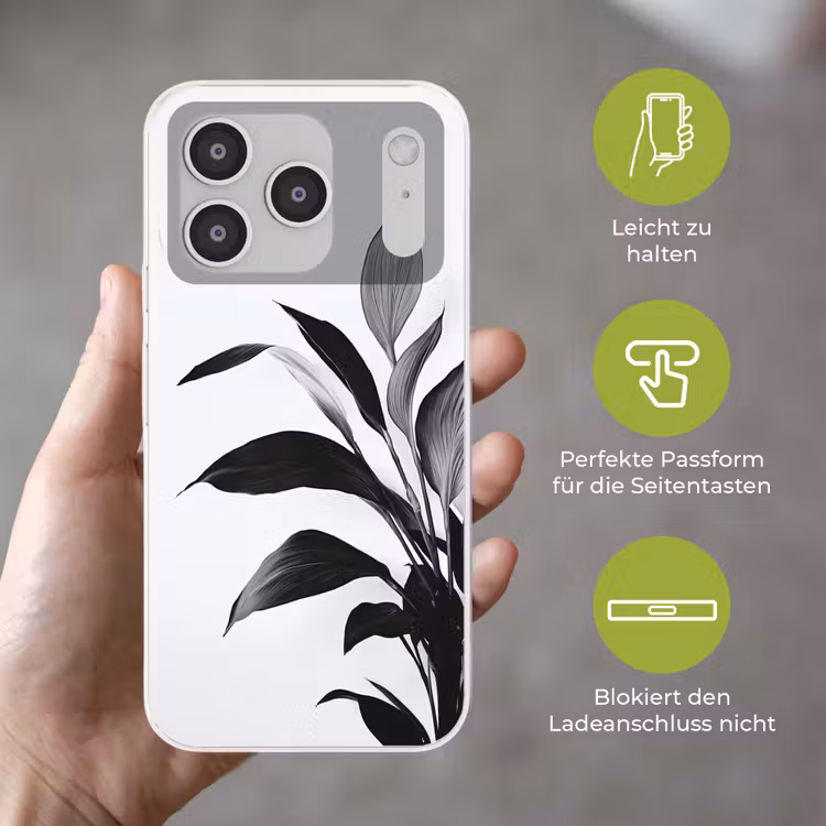 Plant - Bladeren - Minimalistisch - Zwart Telefoonhoesje iPhone 17 Pro klein -sfeer3_DE