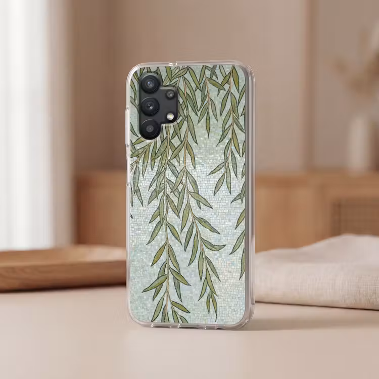 Planten - Mozaïek - Patroon - Groen - Blauw Telefoonhoesje Samsung Galaxy A32 5G klein -sfeer2