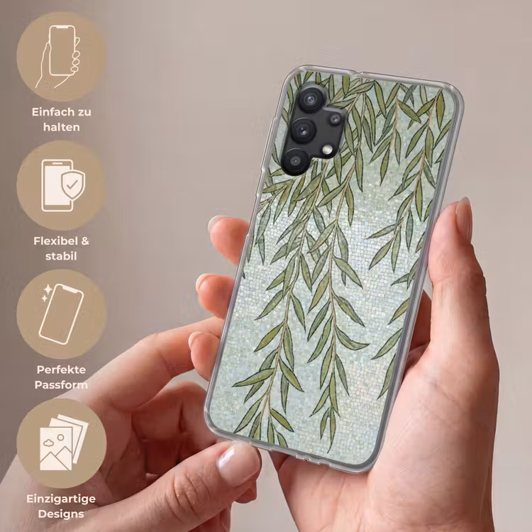 Planten - Mozaïek - Patroon - Groen - Blauw Telefoonhoesje Samsung Galaxy A32 5G klein -sfeer3_DE