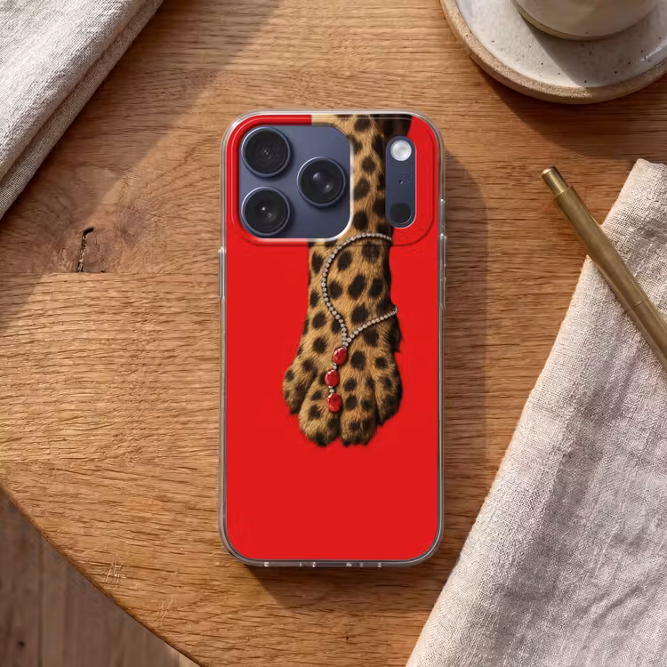Poot - Luipaard - Ketting - Edelstenen Telefoonhoesje iPhone 17 Pro klein -sfeer1