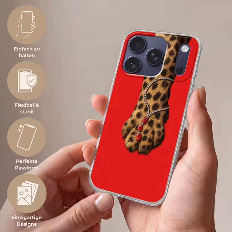 Poot - Luipaard - Ketting - Edelstenen Telefoonhoesje iPhone 17 Pro klein -sfeer3_DE
