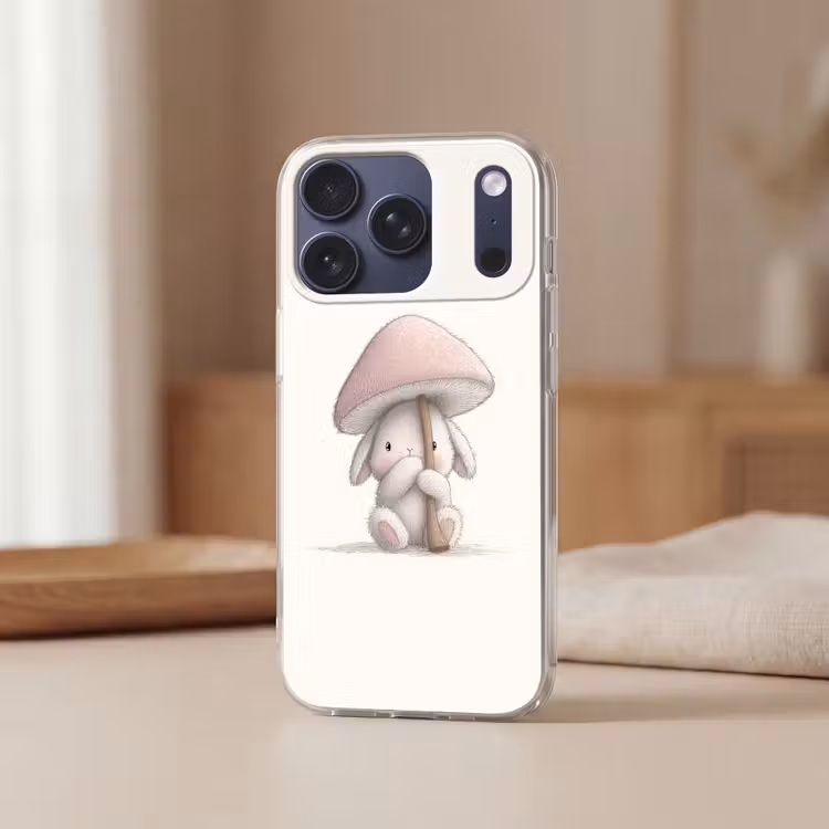 Paddenstoel - Konijn - Roze Telefoonhoesje iPhone 17 Pro klein -sfeer2