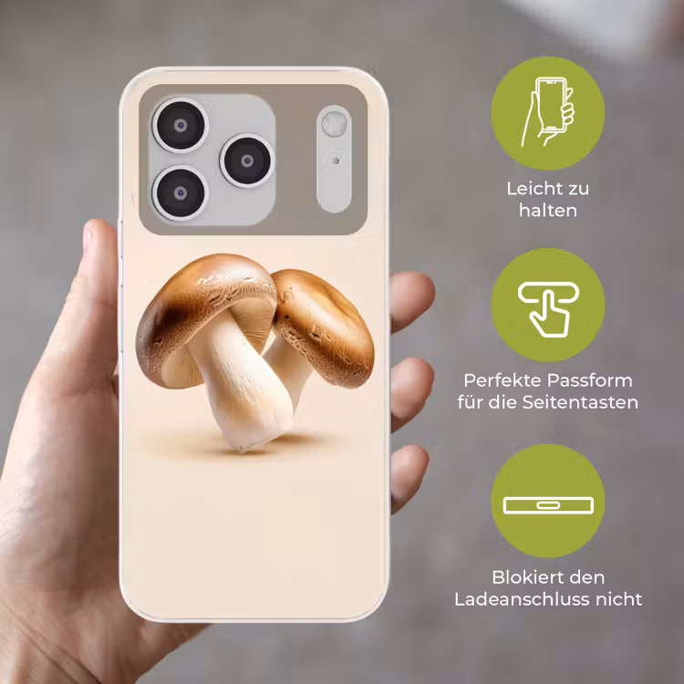 Champignons - Zacht - Beige Telefoonhoesje iPhone 17 Pro klein -sfeer3_DE
