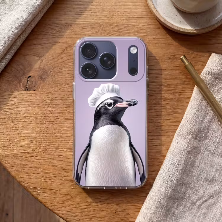 Pinguïn - Koksmuts - Lief - Paars Telefoonhoesje iPhone 17 Pro klein -sfeer1
