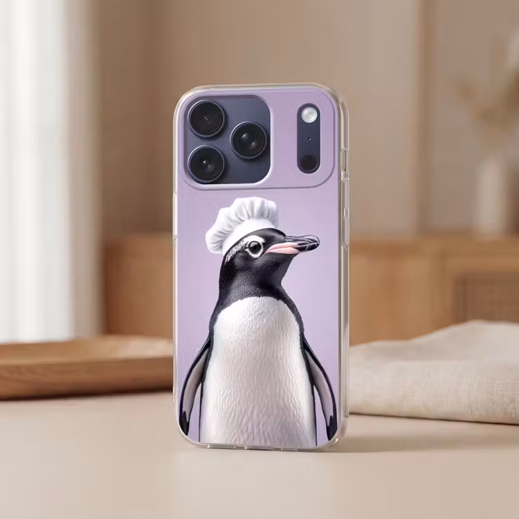 Pinguïn - Koksmuts - Lief - Paars Telefoonhoesje iPhone 17 Pro klein -sfeer2