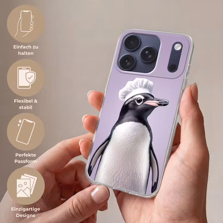 Pinguïn - Koksmuts - Lief - Paars Telefoonhoesje iPhone 17 Pro klein -sfeer3_DE