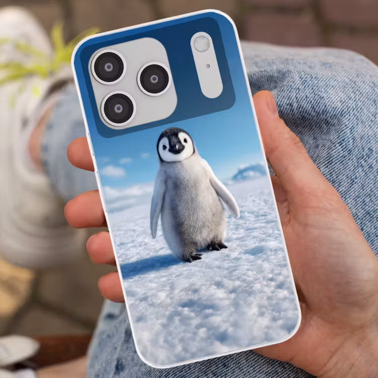 Pinguïn - Sneeuw - Landschap - Wit Telefoonhoesje iPhone 17 Pro klein -sfeer2