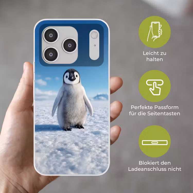 Pinguïn - Sneeuw - Landschap - Wit Telefoonhoesje iPhone 17 Pro klein -sfeer3_DE