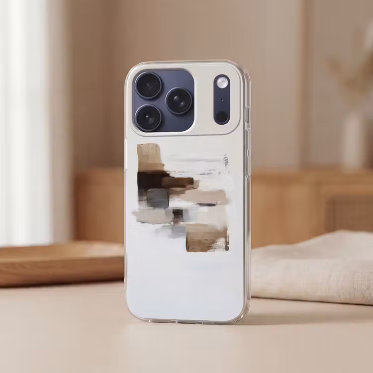 Penseelstreken - Balans - Beige - Bruin Telefoonhoesje iPhone 17 Pro klein -sfeer2