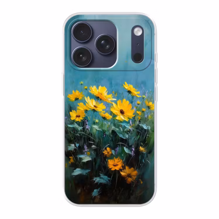 Penseelstreken - Bloemen - Felgeel - Abstract Telefoonhoesje iPhone 17 Pro klein -3d