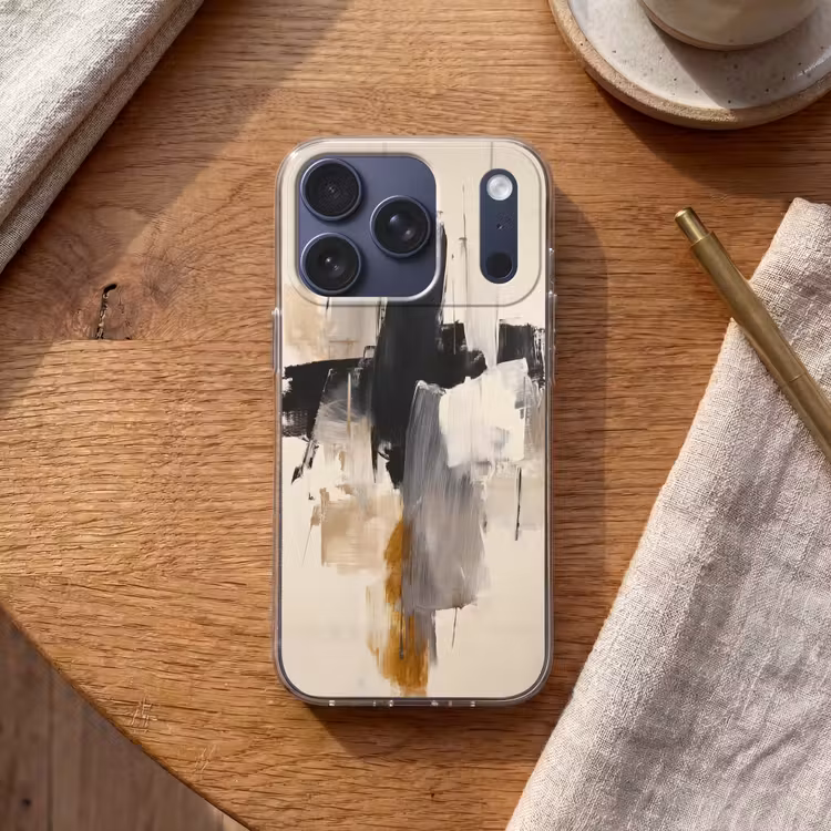 Penseelstreken - Ruw - Abstract - Beige Telefoonhoesje iPhone 17 Pro klein -sfeer1