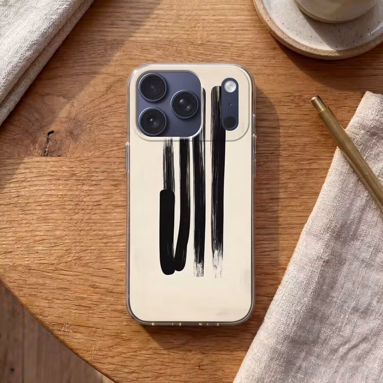 Penseelstreken - Verticaal - Zwart Telefoonhoesje iPhone 17 Pro klein -sfeer1