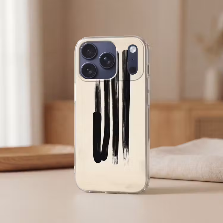 Penseelstreken - Verticaal - Zwart Telefoonhoesje iPhone 17 Pro klein -sfeer2