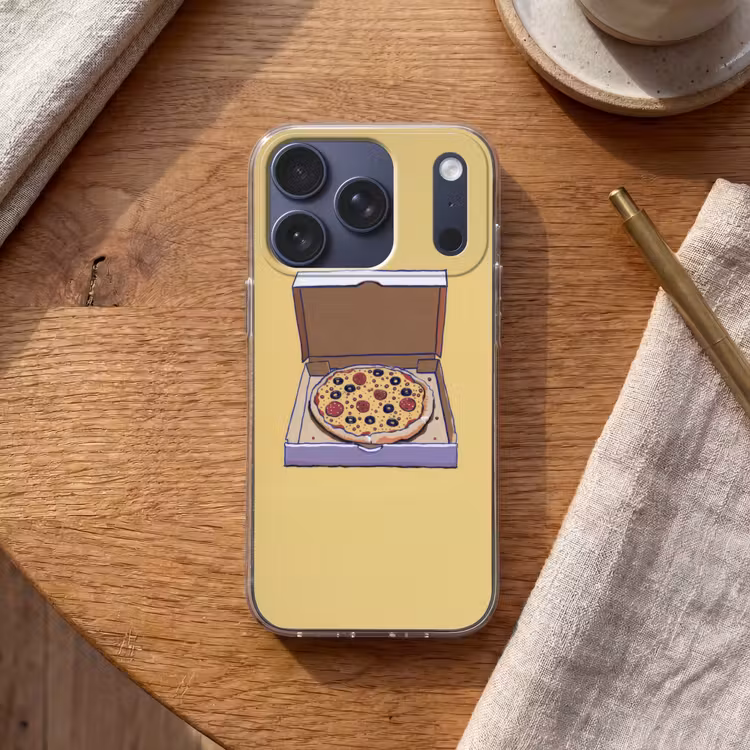 Pizza - Doos - Salami - Illustratie Telefoonhoesje iPhone 17 Pro klein -sfeer1