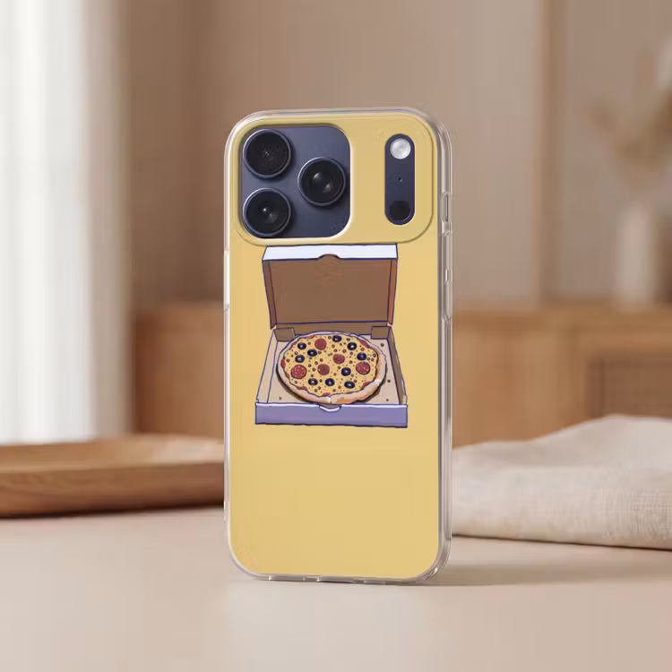 Pizza - Doos - Salami - Illustratie Telefoonhoesje iPhone 17 Pro klein -sfeer2