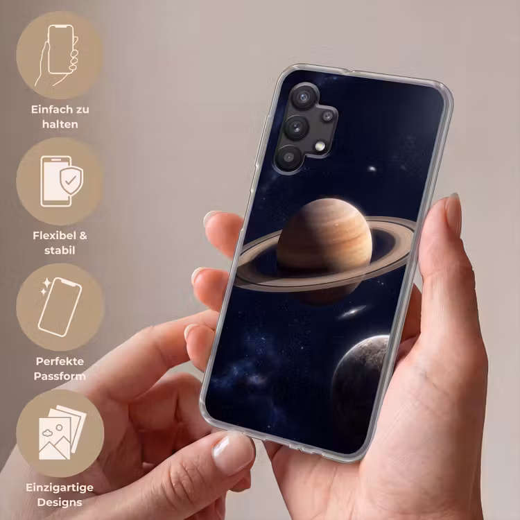 Planeten - Saturnus - Ruimte Telefoonhoesje Samsung Galaxy A32 5G klein -sfeer3_DE