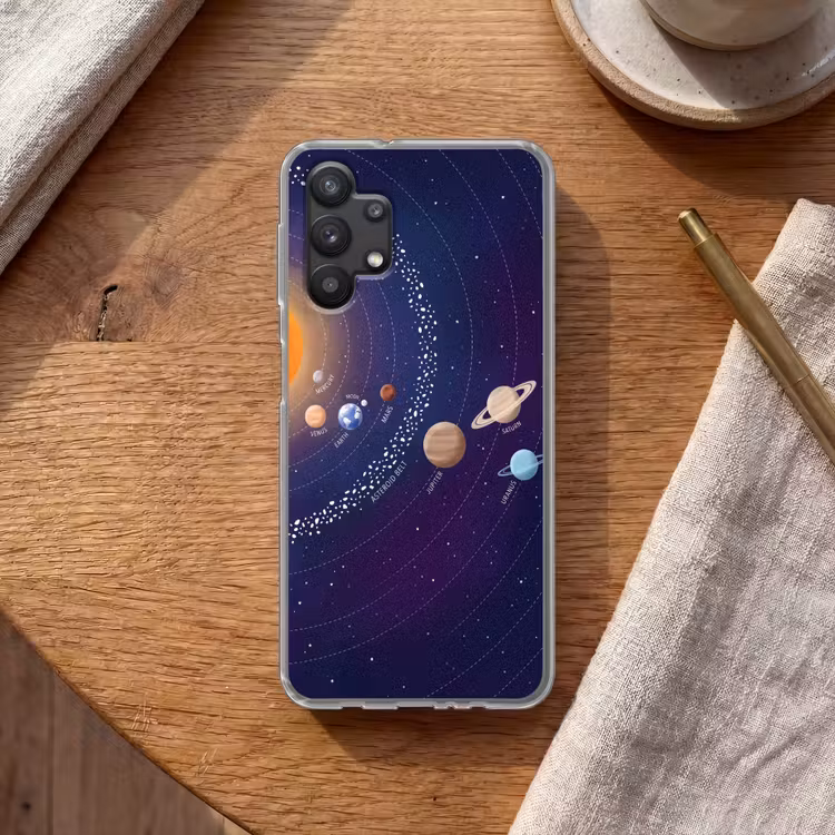 Planetenstelsel - Ruimte - Illustratie Telefoonhoesje Samsung Galaxy A32 5G klein -sfeer1