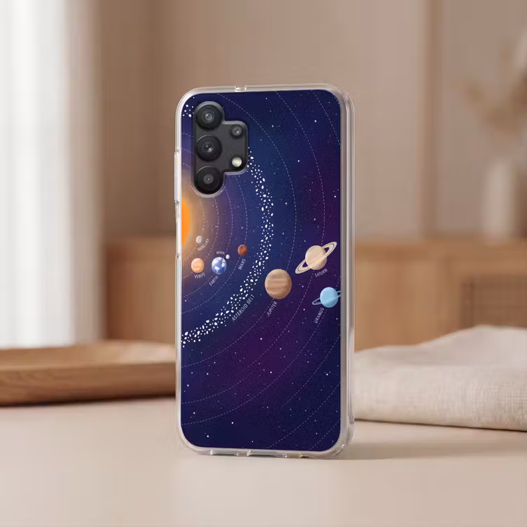 Planetenstelsel - Ruimte - Illustratie Telefoonhoesje Samsung Galaxy A32 5G klein -sfeer2