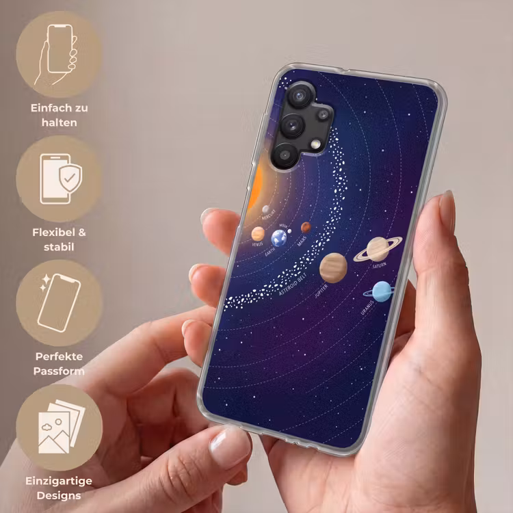 Planetenstelsel - Ruimte - Illustratie Telefoonhoesje Samsung Galaxy A32 5G klein -sfeer3_DE