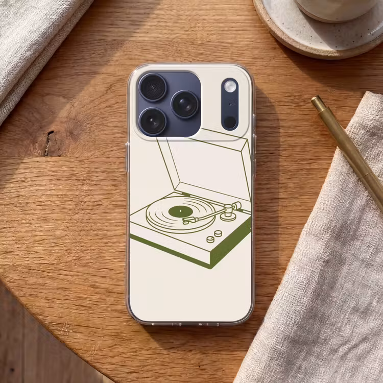 Platenspeler - Vinyl - Muziek - Minimalistisch - Groen Telefoonhoesje iPhone 17 Pro klein -sfeer1