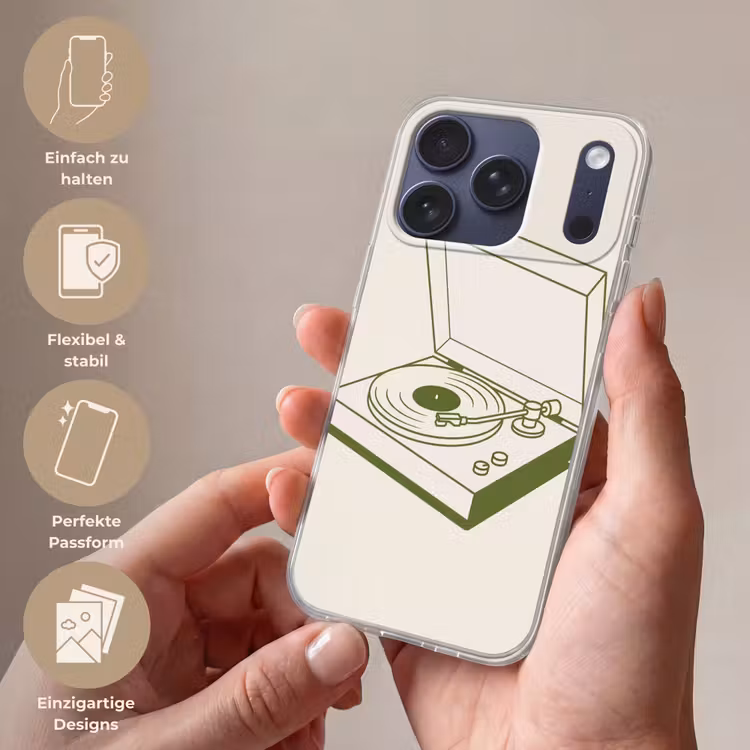 Platenspeler - Vinyl - Muziek - Minimalistisch - Groen Telefoonhoesje iPhone 17 Pro klein -sfeer3_DE