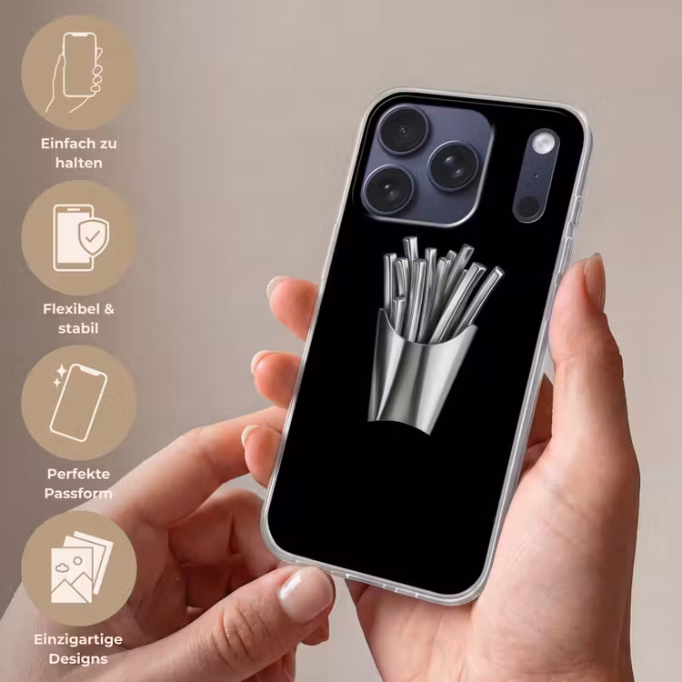 Frietjes - Futuristisch - Zilver Telefoonhoesje iPhone 17 Pro klein -sfeer3_DE