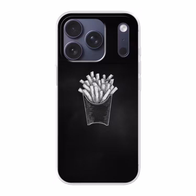 Friet - Witte krijttekening - Zwart Telefoonhoesje iPhone 17 Pro klein -3d