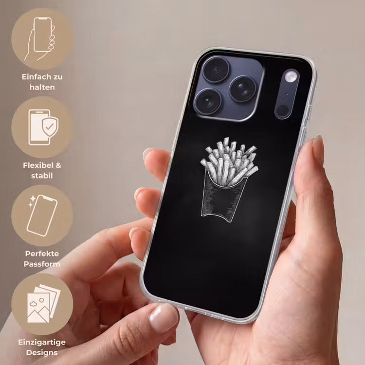 Friet - Witte krijttekening - Zwart Telefoonhoesje iPhone 17 Pro klein -sfeer3_DE