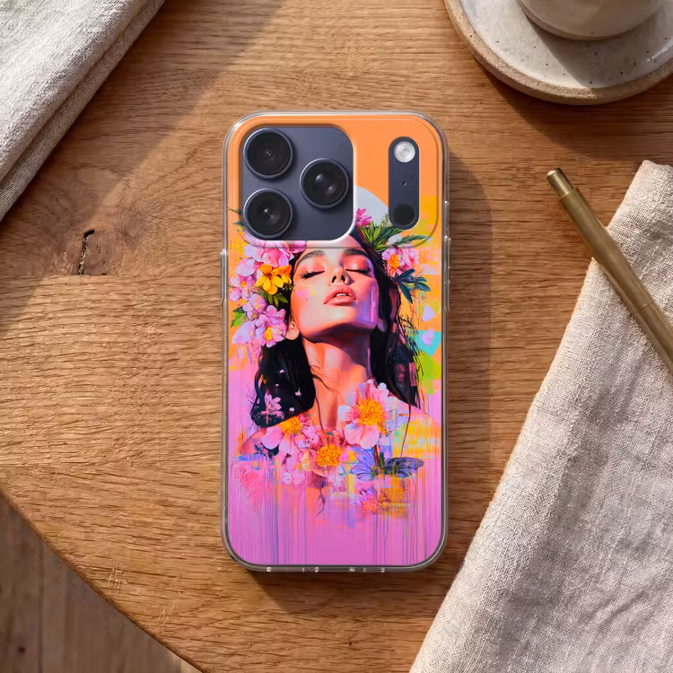 Portret - Bloemenkroon - Vrouw Telefoonhoesje iPhone 17 Pro klein -sfeer1