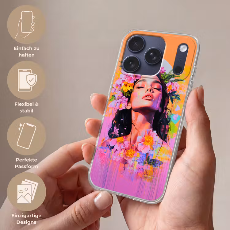 Portret - Bloemenkroon - Vrouw Telefoonhoesje iPhone 17 Pro klein -sfeer3_DE