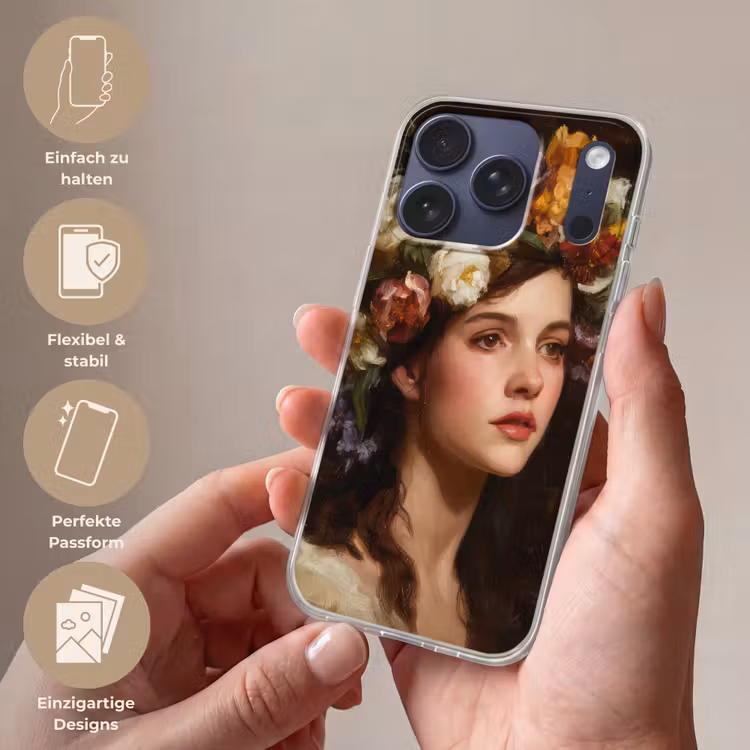Portret - Vrouw - Bloemen Telefoonhoesje iPhone 17 Pro klein -sfeer3_DE