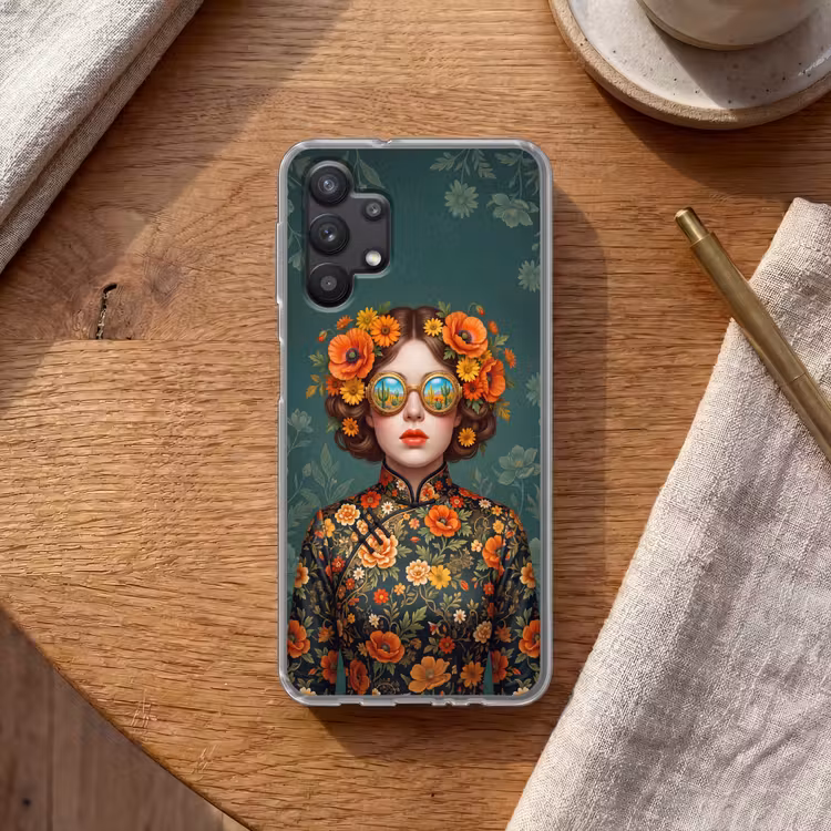 Portret - Vrouw - Kleurrijk - Expressief Telefoonhoesje Samsung Galaxy A32 5G klein -sfeer1