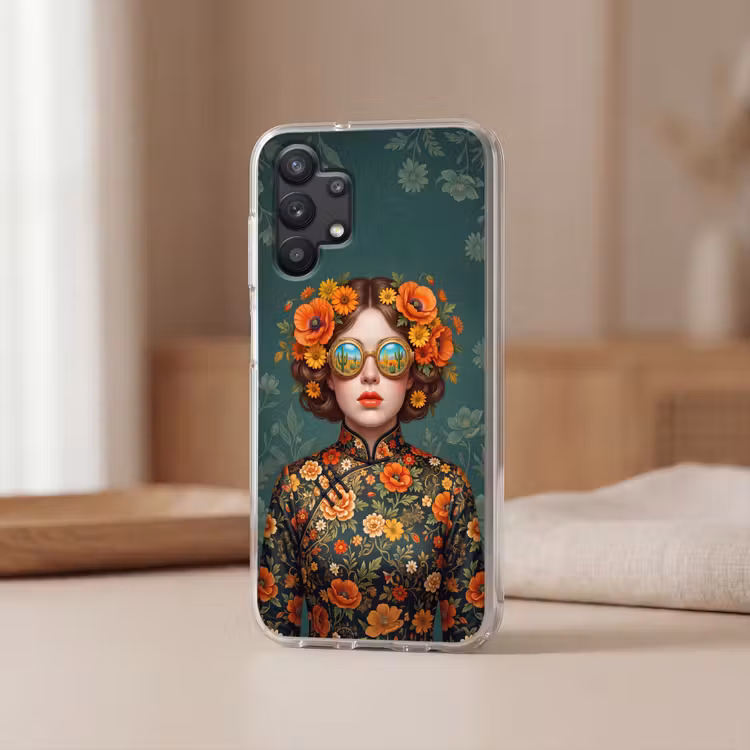 Portret - Vrouw - Kleurrijk - Expressief Telefoonhoesje Samsung Galaxy A32 5G klein -sfeer2