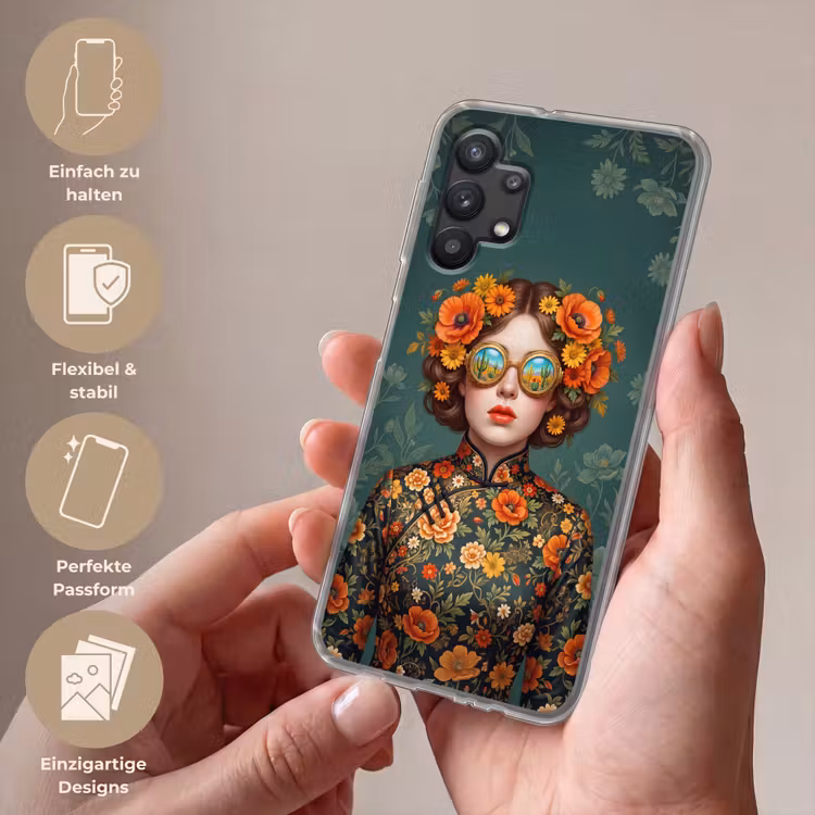 Portret - Vrouw - Kleurrijk - Expressief Telefoonhoesje Samsung Galaxy A32 5G klein -sfeer3_DE