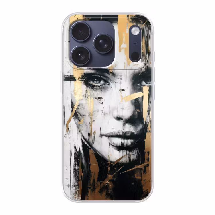 Portret - Vrouw - Penseelstreken - Goud Telefoonhoesje iPhone 17 Pro klein -3d