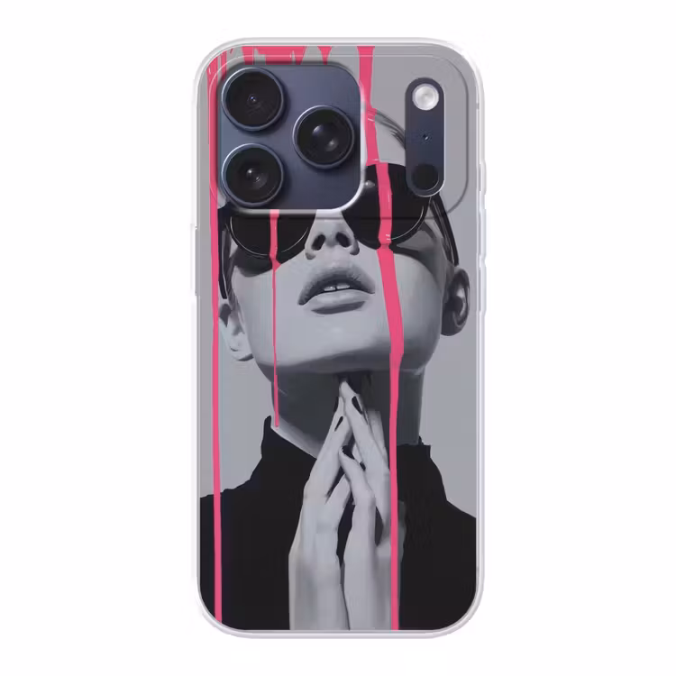 Portret - Vrouw - Zonnebril - Verfdruppels Telefoonhoesje iPhone 17 Pro klein -3d