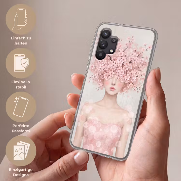 Portret - Kersenbloesem - Roze Telefoonhoesje Samsung Galaxy A32 5G klein -sfeer3_DE