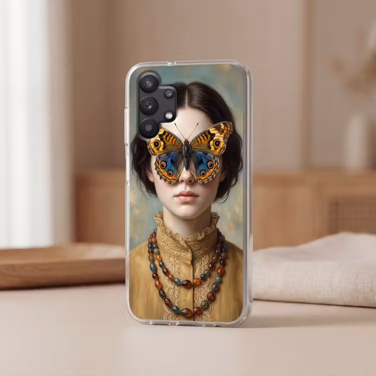 Portret - Vlinder - Kleurrijk Telefoonhoesje Samsung Galaxy A32 5G klein -sfeer2
