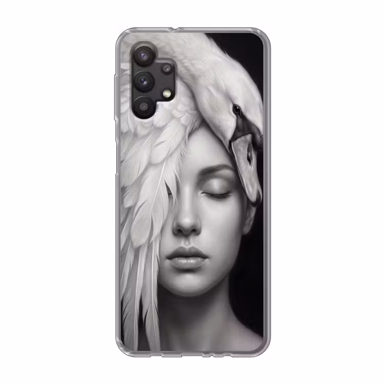 Portret - Zwaan - Zwart - Wit Telefoonhoesje Samsung Galaxy A32 5G klein -3d
